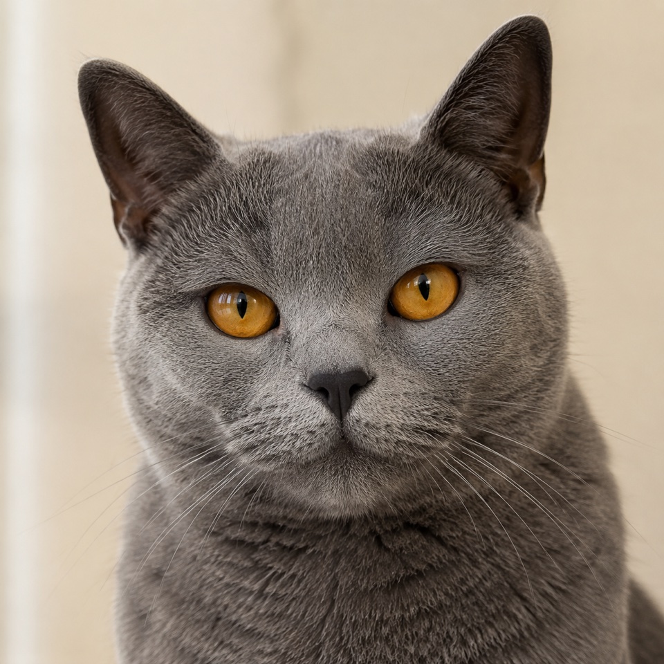 Chartreux cat close-up portrait