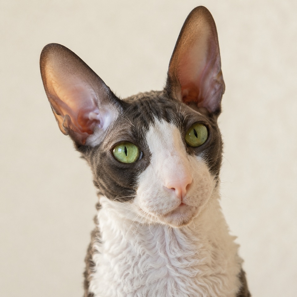 Cornish Rex cat close-up portrait