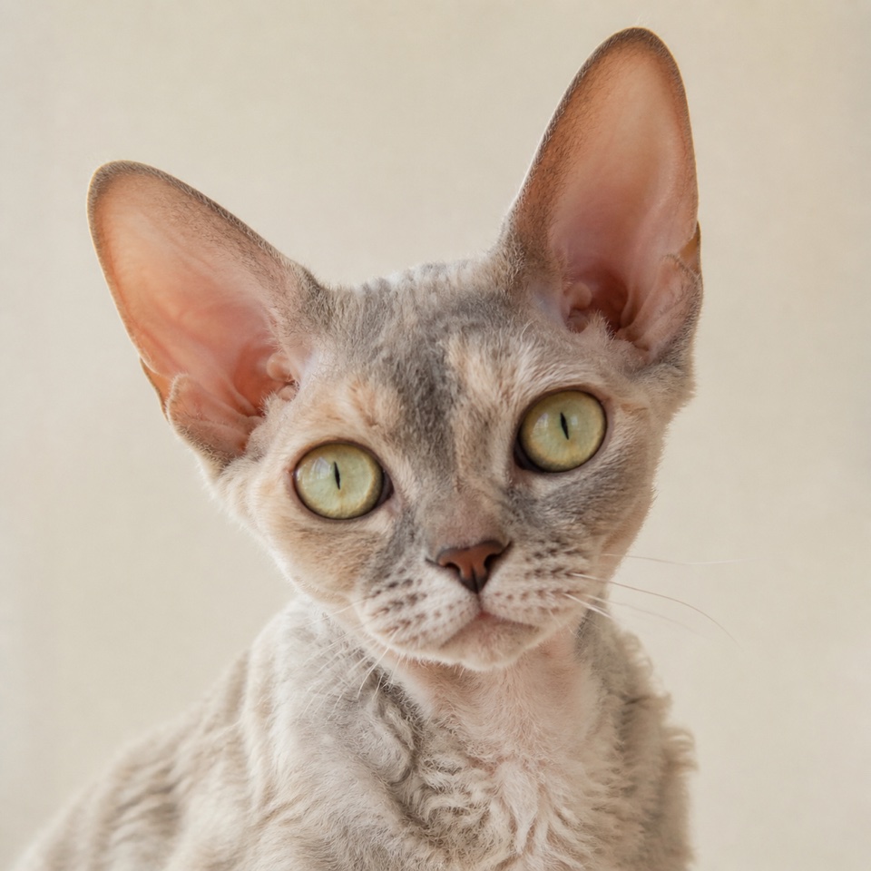 Devon Rex cat close-up portrait