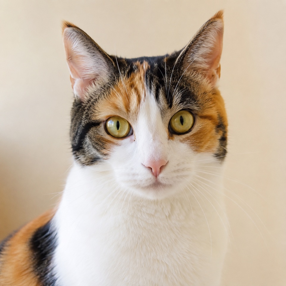 Japanese Bobtail cat close-up portrait