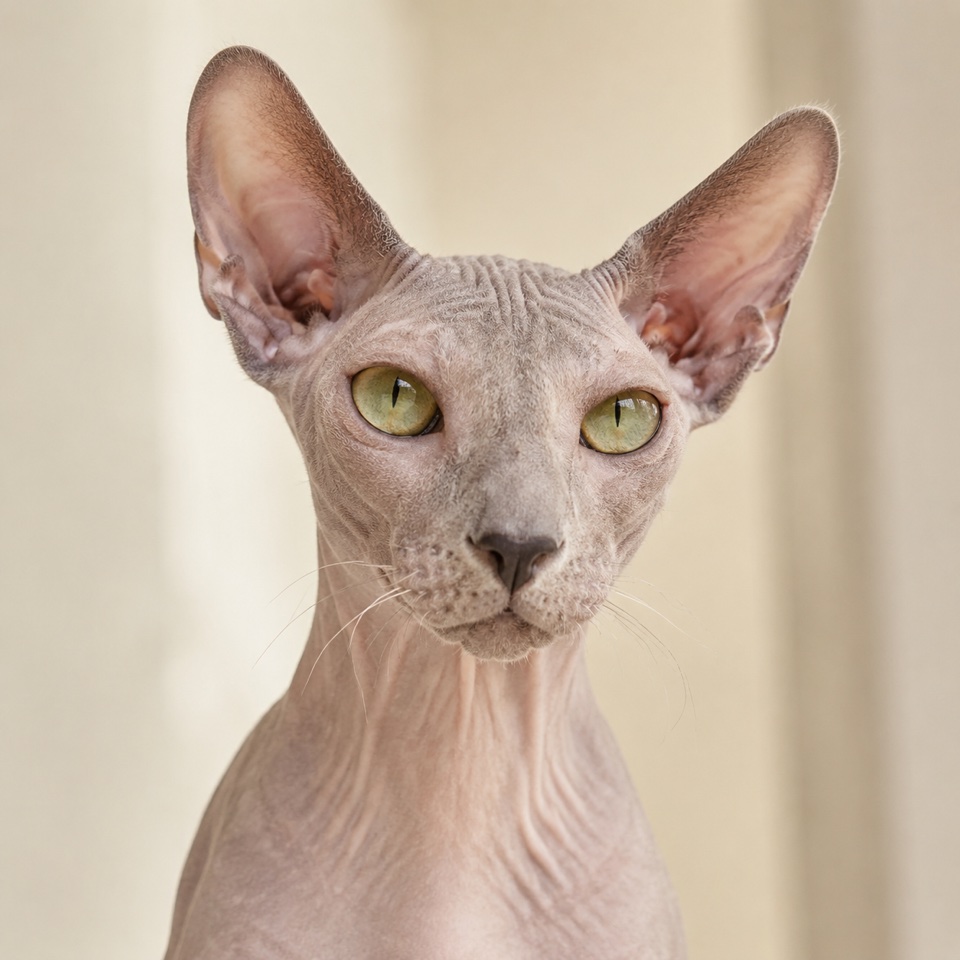 Peterbald cat close-up portrait