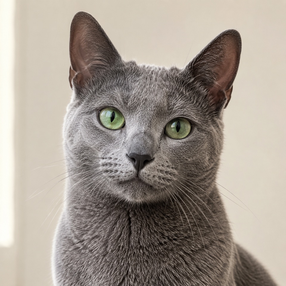 Russian Blue cat close-up portrait