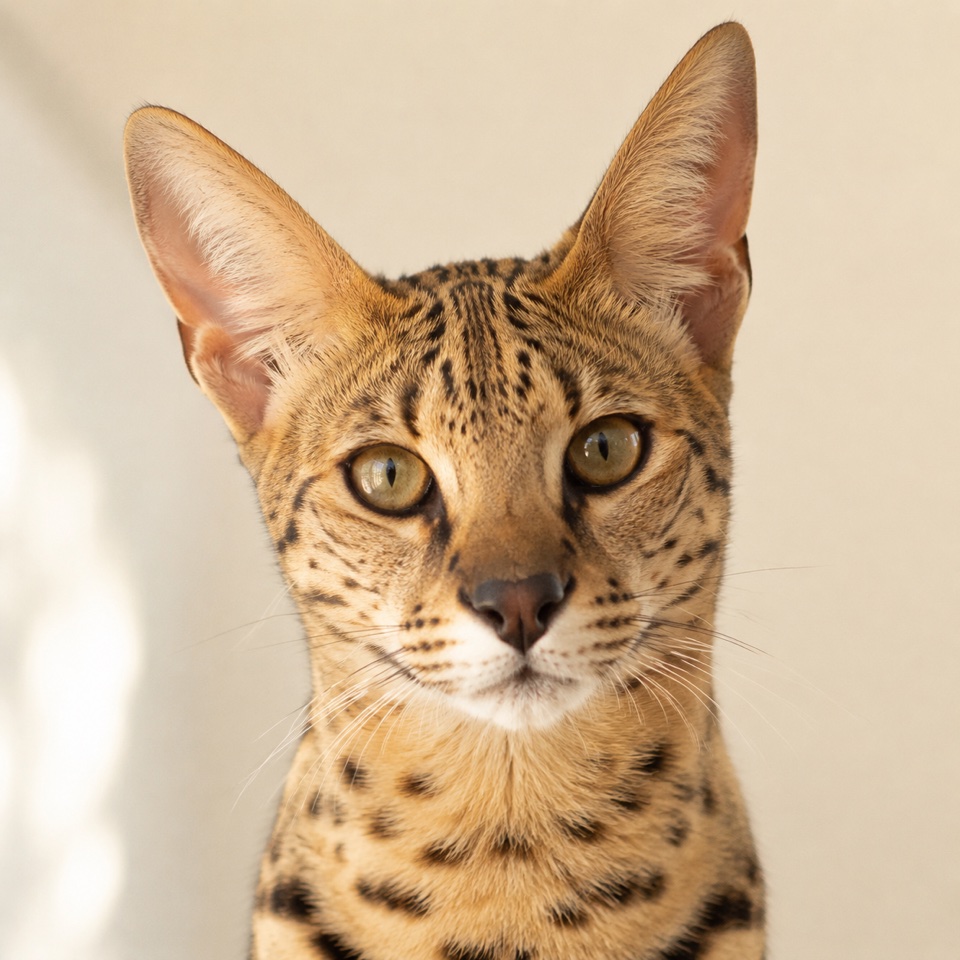 Savannah cat close-up portrait