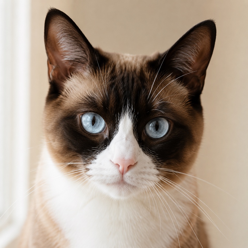 Snowshoe cat close-up portrait